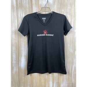 Rugged Maniac 25 Epic Obstacles Finisher Rocking Festival Womens M Black V-neck